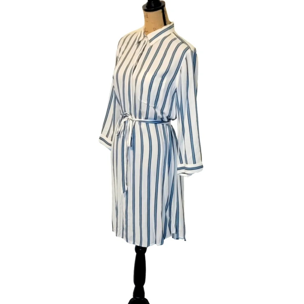 Loft Striped Shirt Button Belted Midi Dress - Picture 4 of 9